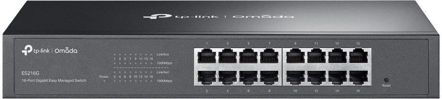 Šakotuvas TP-LINK | ES216G | „Omada“ 16 prievadų gigabito lengvai valdomas komutatorius | Stalinis / montuojamas ant stovo | Valdomas | Maitinimo šaltinis: 100–240 V, 50/60 Hz