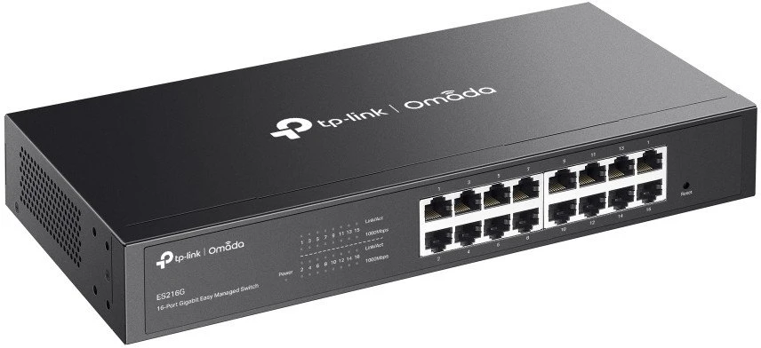 Šakotuvas TP-LINK | ES216G | „Omada“ 16 prievadų gigabito lengvai valdomas komutatorius | Stalinis / montuojamas ant stovo | Valdomas | Maitinimo šaltinis: 100–240 V, 50/60 Hz