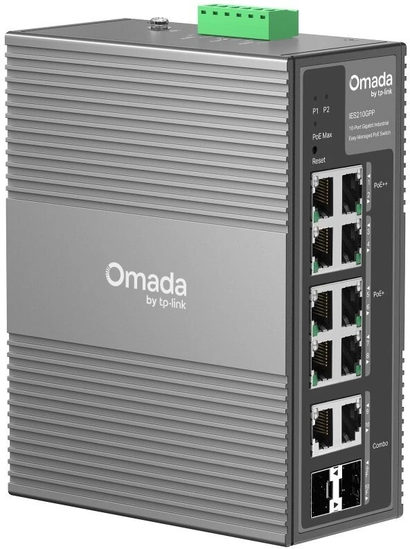 Šakotuvas TP-Link Omada 10 prievadų gigabito pramoninis lengvai valdomas komutatorius su 6 prievadų PoE+ ir 2 prievadų PoE++