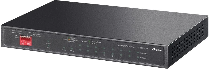 Šakotuvas TP-LINK | 10 prievadų Gigabit Desktop Switch su 6 prievadų PoE+ ir 2 prievadų PoE++ | TL-SG1210PP | Nevaldomas | Darbalaukis