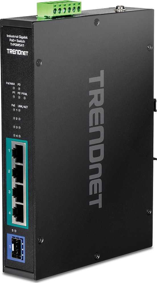 Šakotuvas TRENDnet TI-PGM541 5-port Industrial Gigabit PoE+ Juodas Switch