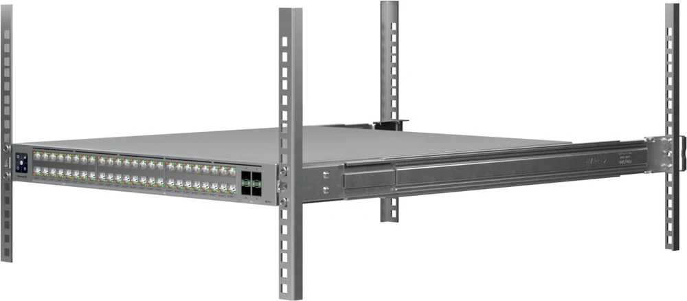 Šakotuvas „Ubiquiti ECS-48-PoE“ (2150 W) | Komutatorius | „Etherlighting™“, 16x 2,5 GbE RJ45, 32x 10 GbE RJ45, 4x SFP28, 2x QSFP28, L3, PoE+++