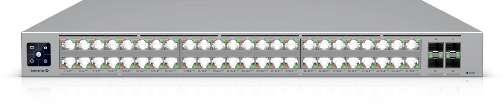 Šakotuvas „Ubiquiti ECS-48-PoE“ (2150 W) | Komutatorius | „Etherlighting™“, 16x 2,5 GbE RJ45, 32x 10 GbE RJ45, 4x SFP28, 2x QSFP28, L3, PoE+++