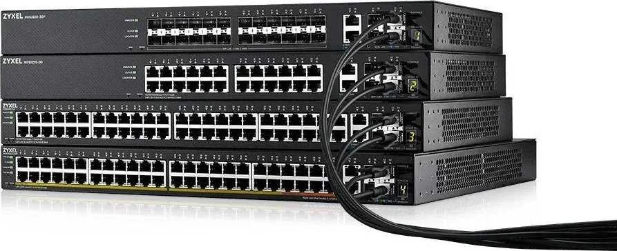 Šakotuvas ZYXEL XGS2220-30F, L3 prieigos komutatorius, 24X1G SFP, 2X10MG RJ45, 4X10G SFP+ UPLINK, įskaitant 1 metų „Nebulaflex Pro“ (5 metų garantija)