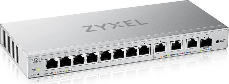 Šakotuvas ZYXEL XGS1250-12 V2, 12-PORT GIGABIT WEBMANAGED DESKTOP SWITCH WITH 8 PORT 1G + 3-PORT MULTIGIG 1/2.5/5/10G + 1-PORT SFP+ (5Y WARRANTY)