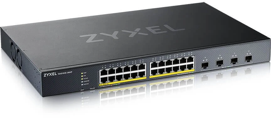 Šakotuvas ZYXEL XGS1935-28HP, 28 prievadų LITE-L3 išmanusis valdomas POE komutatorius, 24x gigabito POE ir 4x 10G SFP+, hibridinis režimas, autonominis arba „Nebulaflex“ debesis, 375 vatų POE (5 metų garantija)