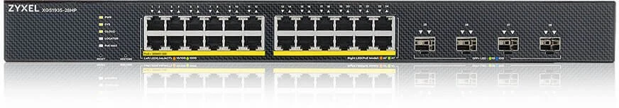 Šakotuvas ZYXEL XGS1935-28HP, 28 prievadų LITE-L3 išmanusis valdomas POE komutatorius, 24x gigabito POE ir 4x 10G SFP+, hibridinis režimas, autonominis arba „Nebulaflex“ debesis, 375 vatų POE (5 metų garantija)