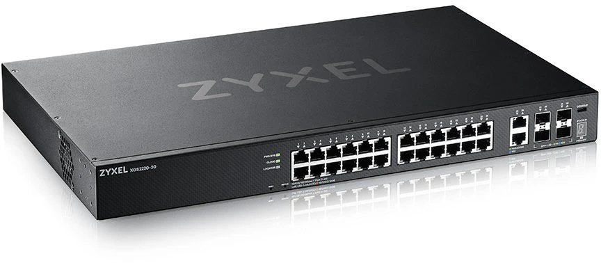 Šakotuvas ZYXEL XGS2220-30, L3 prieigos jungiklis, 24X1G RJ45 2X10MG RJ45, 4X10G SFP+ UPLINK, įskaitant 1 metų „Nebulaflex Pro“ (5 metų garantija)