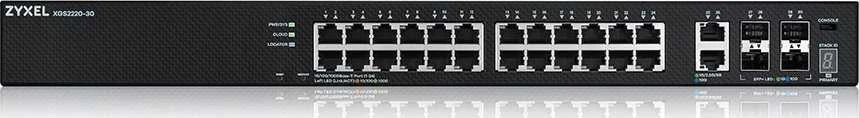 Šakotuvas ZYXEL XGS2220-30, L3 prieigos jungiklis, 24X1G RJ45 2X10MG RJ45, 4X10G SFP+ UPLINK, įskaitant 1 metų „Nebulaflex Pro“ (5 metų garantija)