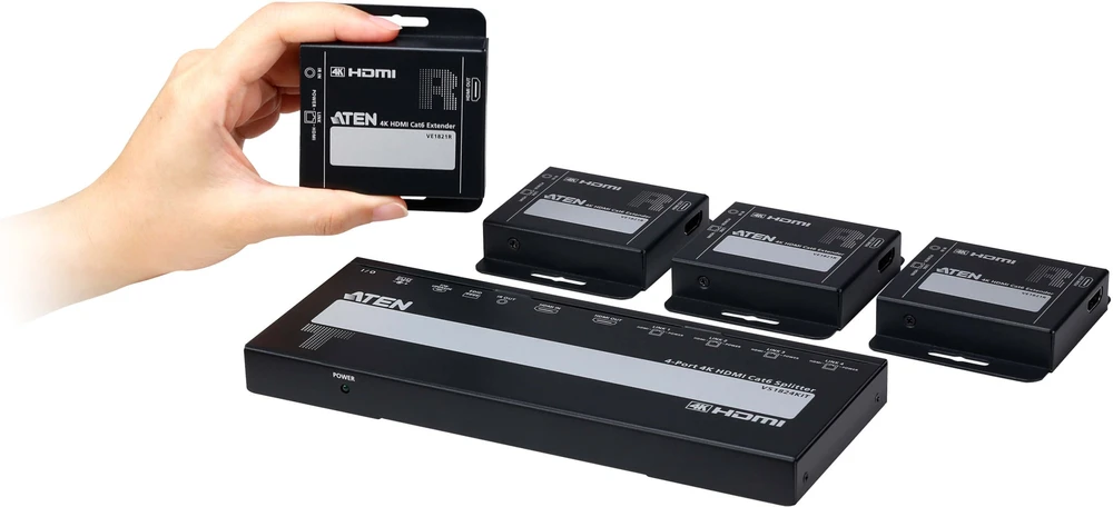 Aten AV signalo perdavimo sistema ATEN VS1824KIT 4 prievadų 4K HDMI Cat6 skirstytuvas su 4 imtuvais