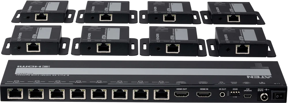 Šakotuvas System przekazu sygnału AV Aten ATEN VS1828KIT 8-portowy rozgałęźnik 4K HDMI Cat6 su 8 odbiornikami