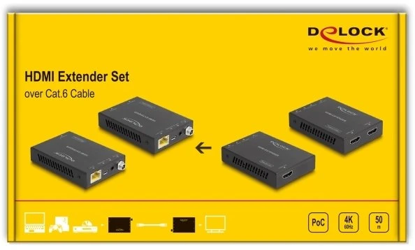 System przekazu sygnału AV Eaton DELOCK HDMI Extender Set przez kabelis Cat.6 4K 60 Hz 50 m