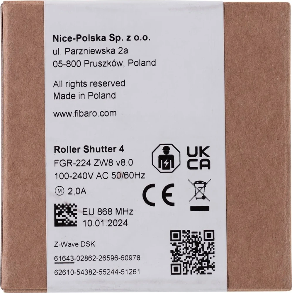 Fibaro | Roller Shutter 4, Z-Wave Plus EU | FGR-224 ZW8 868,4 MHz