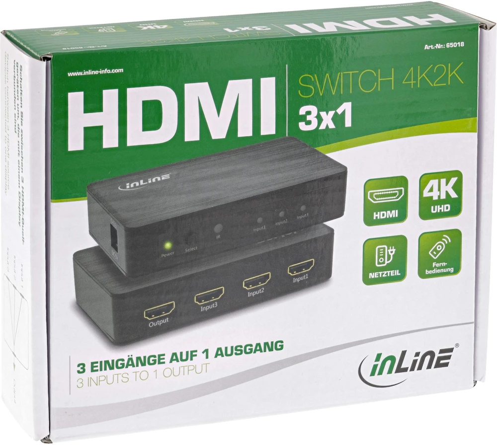 InLine HDMI jungiklio pakuotė su technine informacija