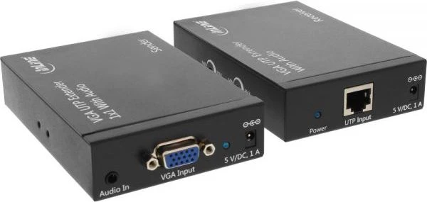 AV InLine VGA + garso signalo perdavimo sistema, per LAN Ethernet RJ45 per UTP / STP kabelius, iki 300 m, pilnai sukomplektuota (65012)