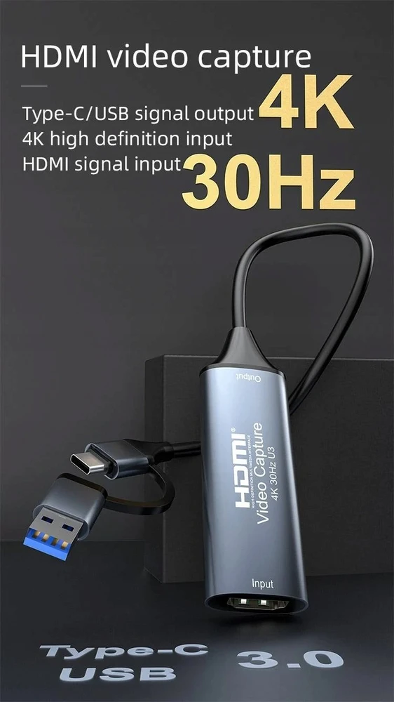 PREMIUMCORD HDMI fiksavimo/įrašymo įrenginys vaizdo / garso signalui įrašyti į kompiuterį su USB 3.0 ir USB-C jungtimi