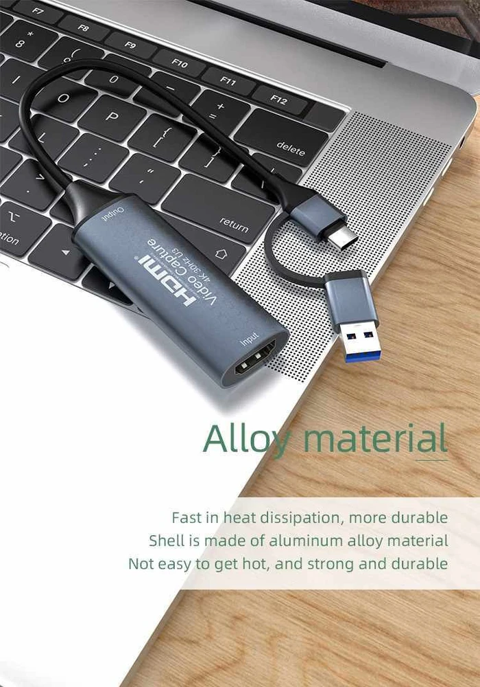 PREMIUMCORD HDMI fiksavimo/įrašymo įrenginys vaizdo / garso signalui įrašyti į kompiuterį su USB 3.0 ir USB-C jungtimi