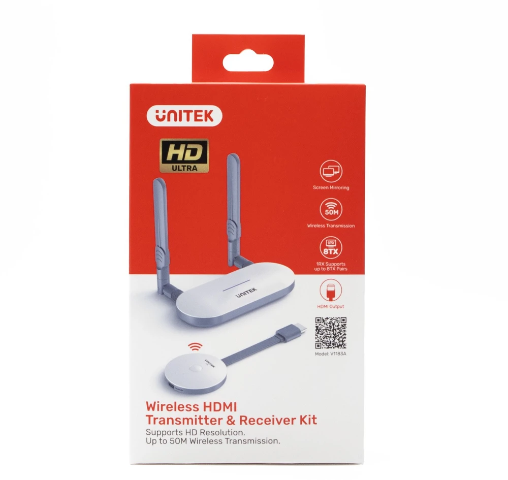 Unitek belaidžio HDMI siųstuvo ir imtuvo diapazonas iki 50m, balta