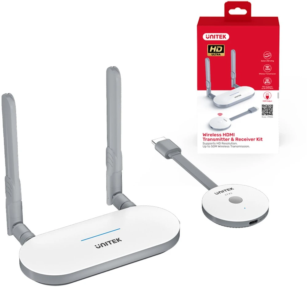 Unitek belaidžio HDMI siųstuvo ir imtuvo diapazonas iki 50m, balta