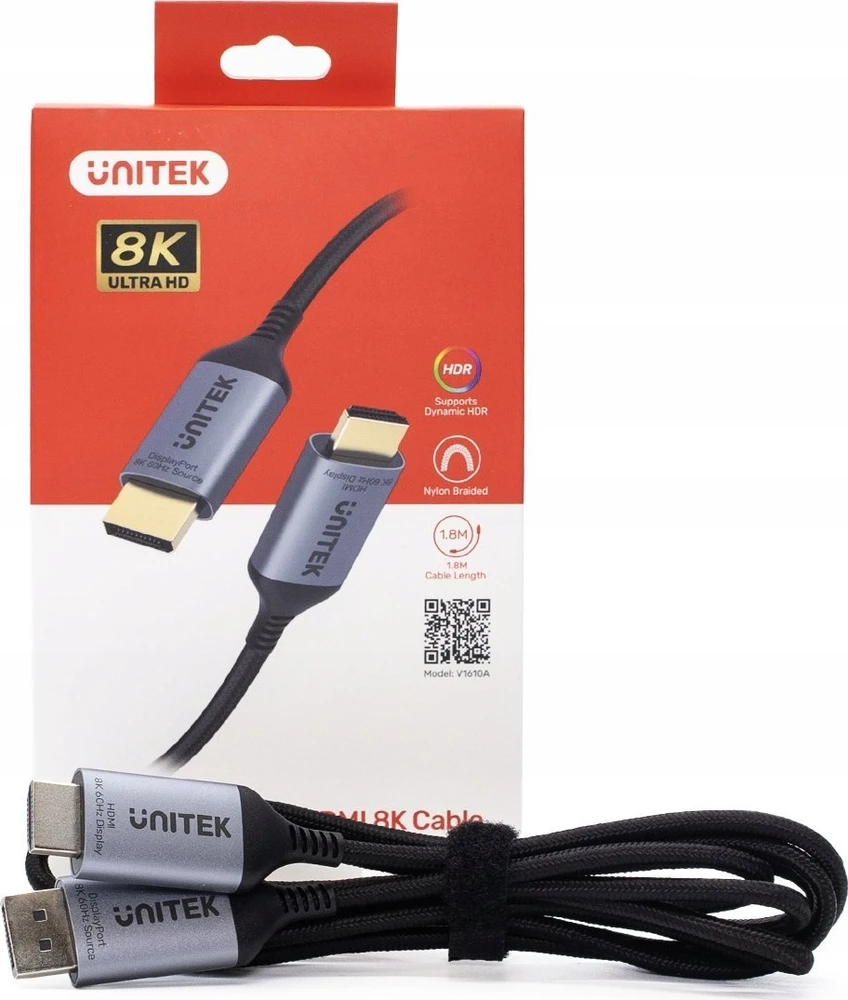 Vaizdo kabelis - UNITEK DisplayPort 1.4 į HDMI 2.1 8K 1.8m pilkas/juodas