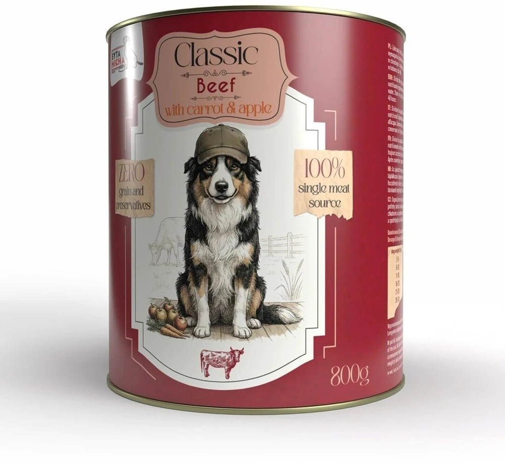SYTA MICHA Classic jautiena su morka - drėgnas šunų maistas - 800g