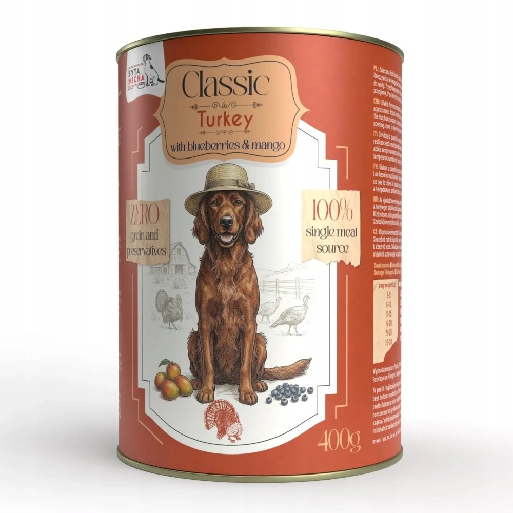 SYTA MICHA Classic Mono kalakutiena su mango - šlapias pašaras šunims - 400g