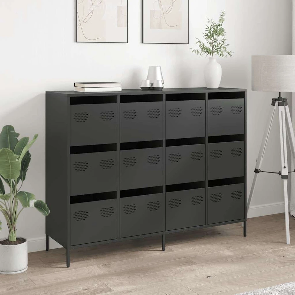 Šoninė spintelė, juoda, 135x39x103,5cm, plienas