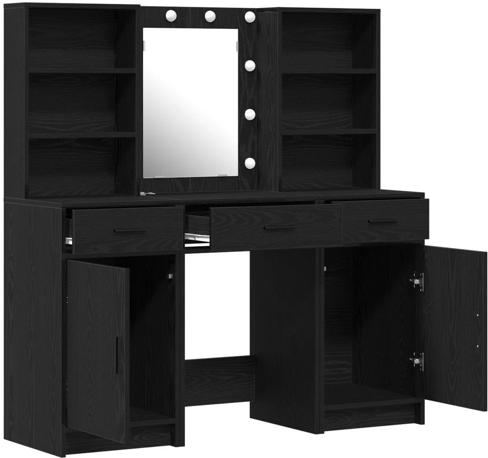 Puošimosi stalo komplektas su LED 3 vnt. Juodas ąžuolas