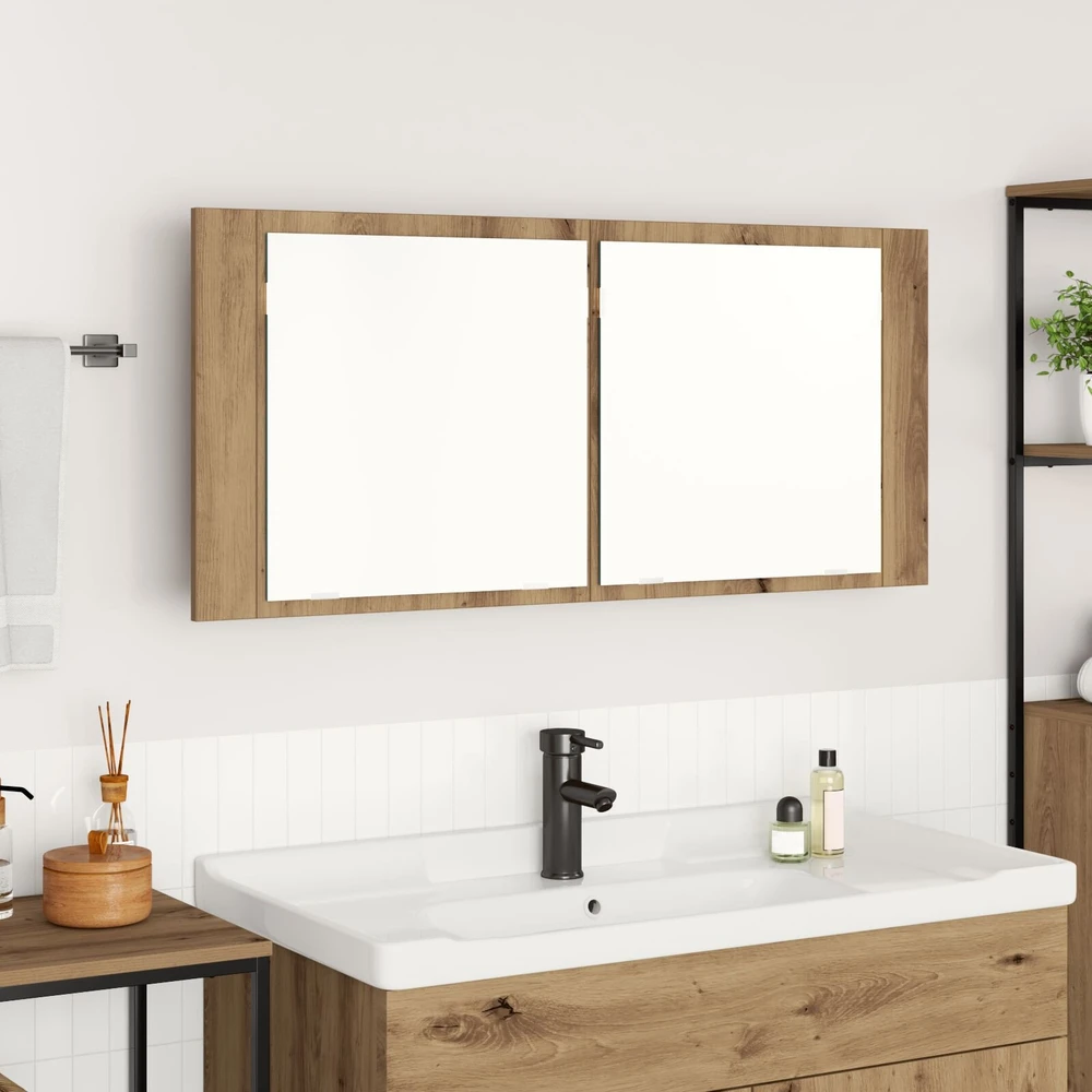 LED veidrodis spintelė Amatininkų ąžuolas 100 x 12 x 45 cm