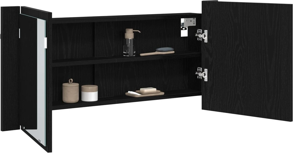 LED veidrodis spintelė Juodas ąžuolas 100 x 12 x 45 cm