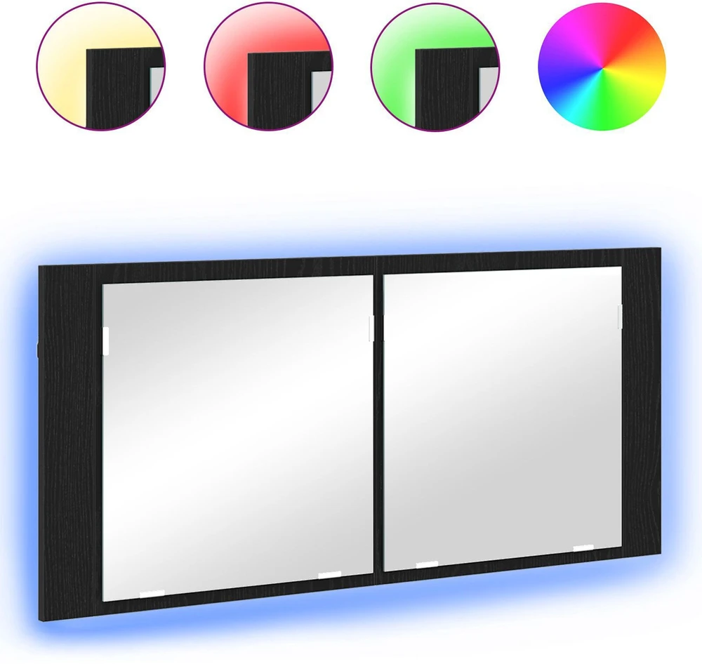 LED veidrodis spintelė Juodas ąžuolas 100 x 12 x 45 cm