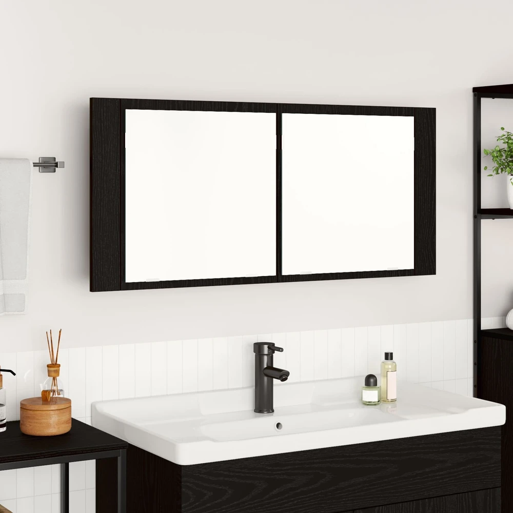 LED veidrodis spintelė Juodas ąžuolas 100 x 12 x 45 cm