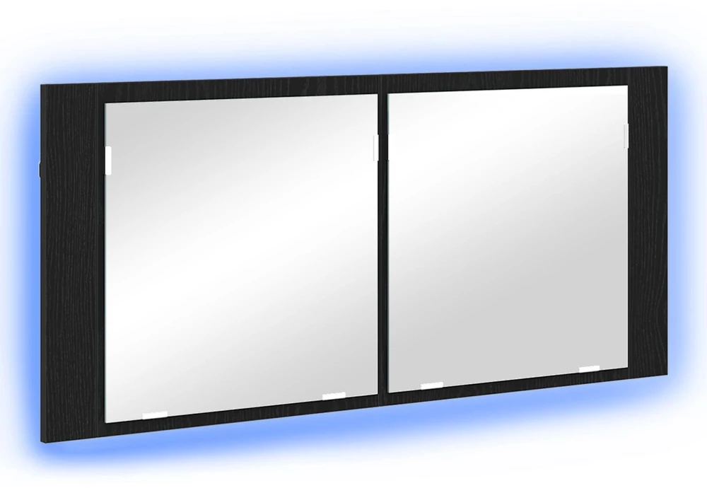 LED veidrodis spintelė Juodas ąžuolas 100 x 12 x 45 cm