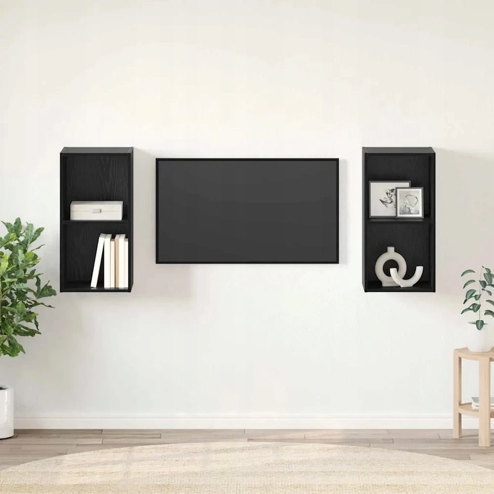 TV staliukas TV spintelių komplektas 2 vnt. Juodas ąžuolas Apdirbta mediena