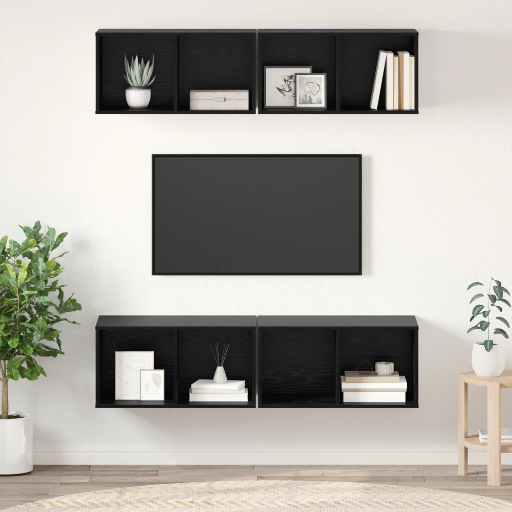 TV staliukas TV spintelių komplektas 4 vnt. Juodas ąžuolas Apdirbta mediena