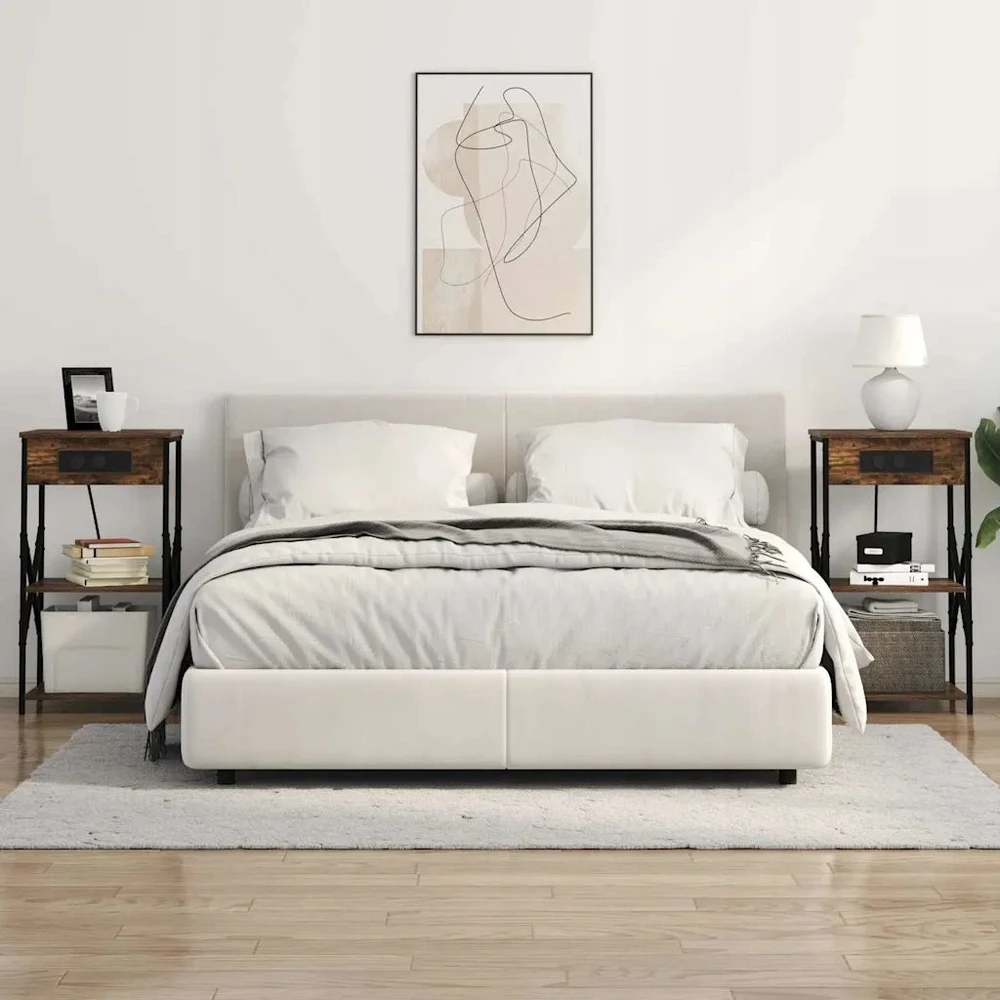 Šalia lovos spintelė 2 vnt. Rūkyta ąžuolas 41 x 31 x 76 cm