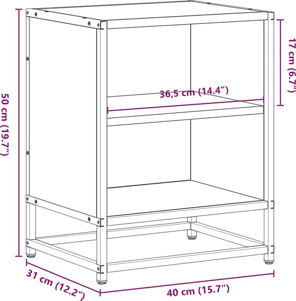 Spintelė prie lovos Juoda 40x31x50 cm Mediena ir metalas