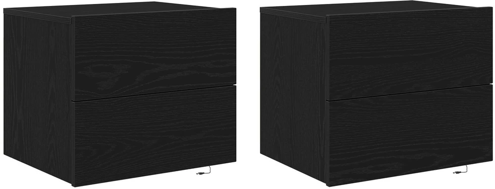 Sieninis naktinis staliukas 2 pcs juoda ąžuolo 50 x 39 x 41 cm
