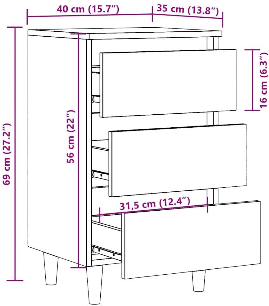 Spintelė prie lovos Old Wood 40x35x69 cm Engineered Wood