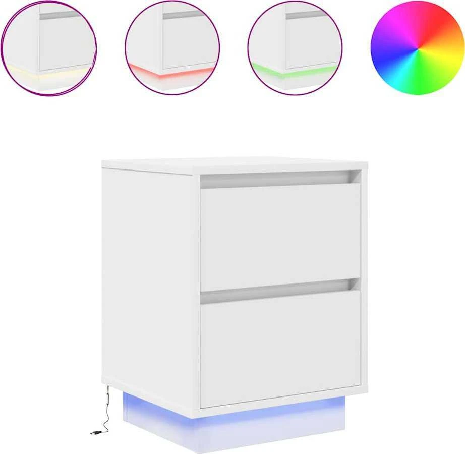 Spintelė prie lovos su LED lemputėmis Balta 38x34x50 cm