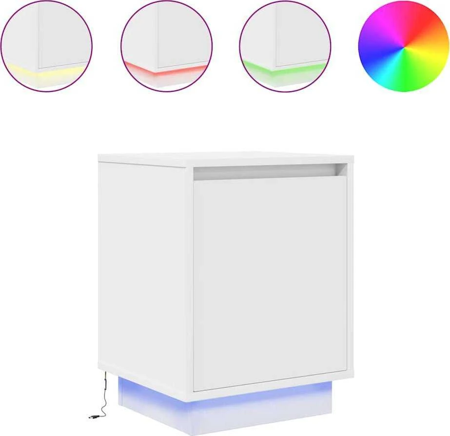 Spintelė prie lovos su LED lemputėmis Balta 38x34x50 cm