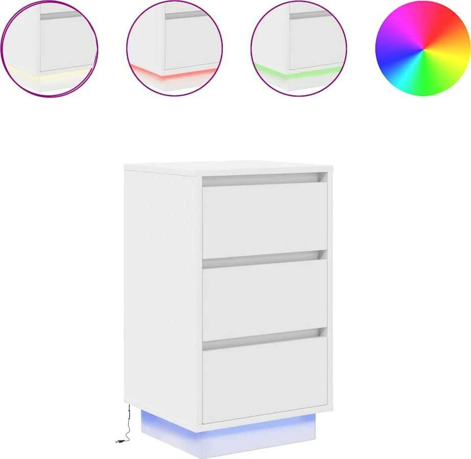 Spintelė prie lovos su LED lemputėmis Balta 38x34x65 cm