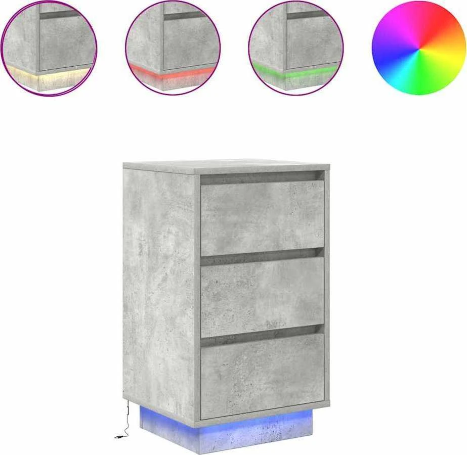 naktinė spintelė su LED lemputėmis Betoninė pilka 38x34x65 cm