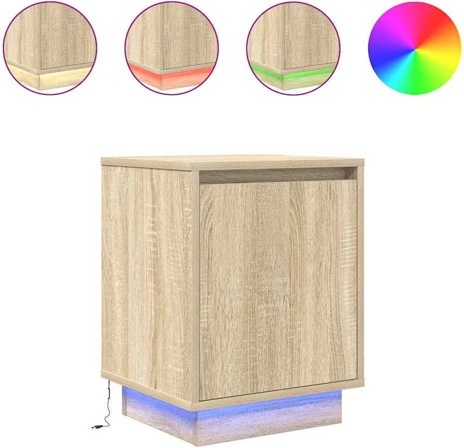 naktinė spintelė su LED lemputėmis Sonoma ąžuolas 38x34x50 cm