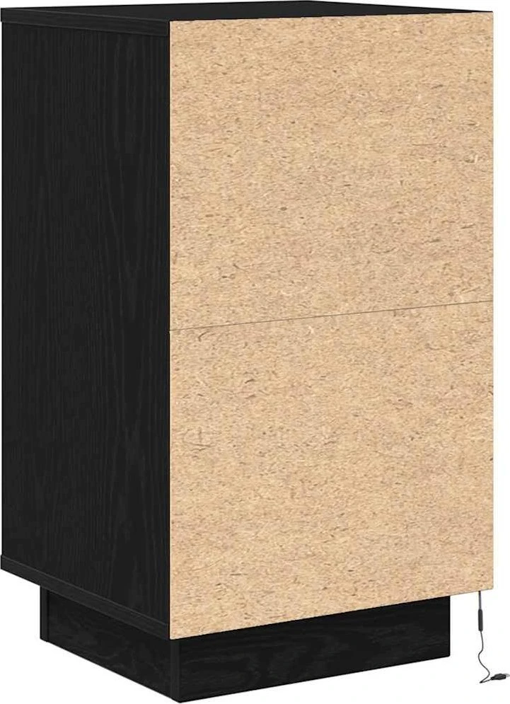 Spintelė prie lovos su LED lemputėmis Juoda 38x34x65 cm