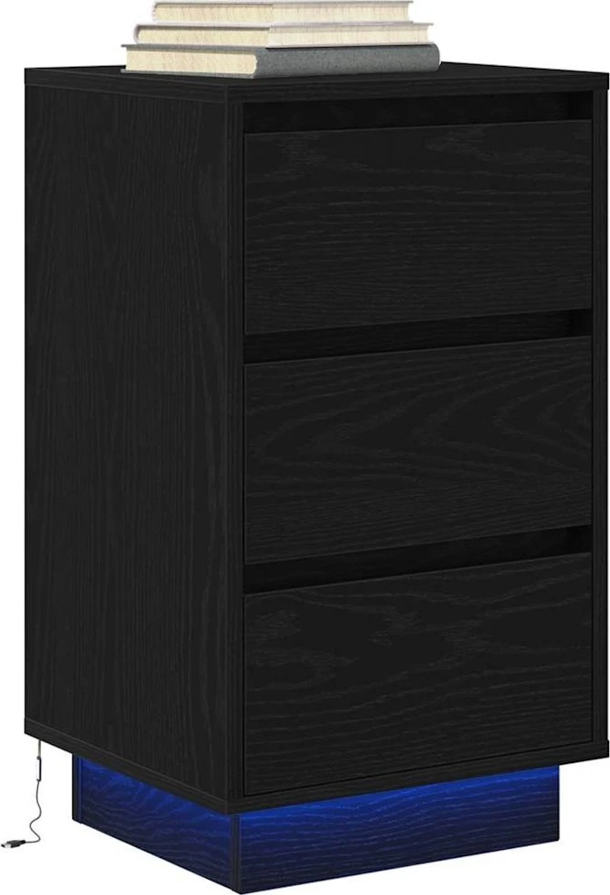 Spintelė prie lovos su LED lemputėmis Juoda 38x34x65 cm