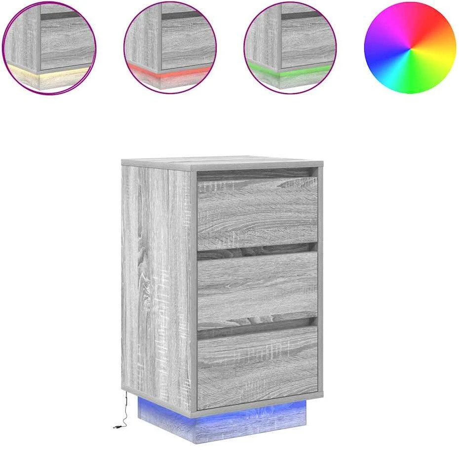 naktinė spintelė su LED lemputėmis Pilka Sonoma 38x34x65 cm