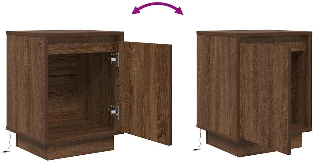 Spintelė prie lovos su LED lemputėmis Rudas ąžuolas 38x34x50 cm