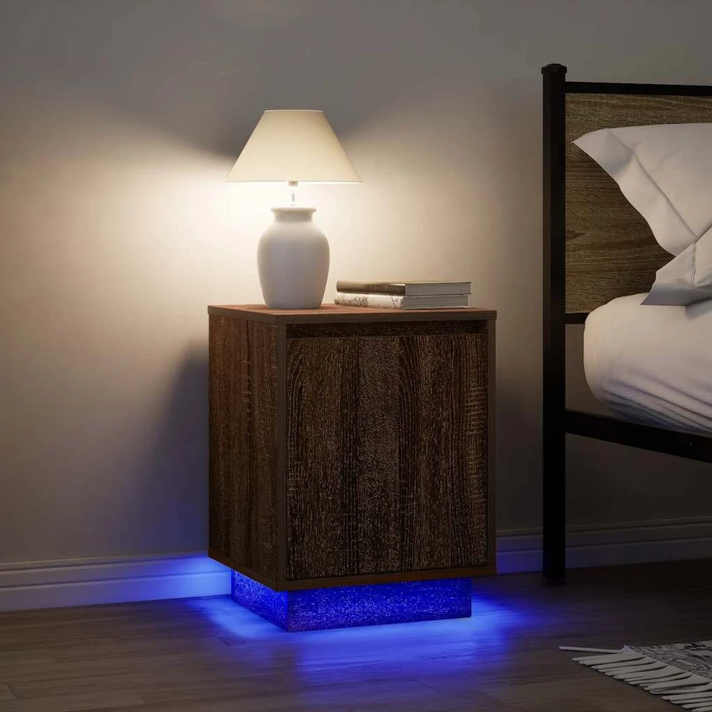 Spintelė prie lovos su LED lemputėmis Rudas ąžuolas 38x34x50 cm