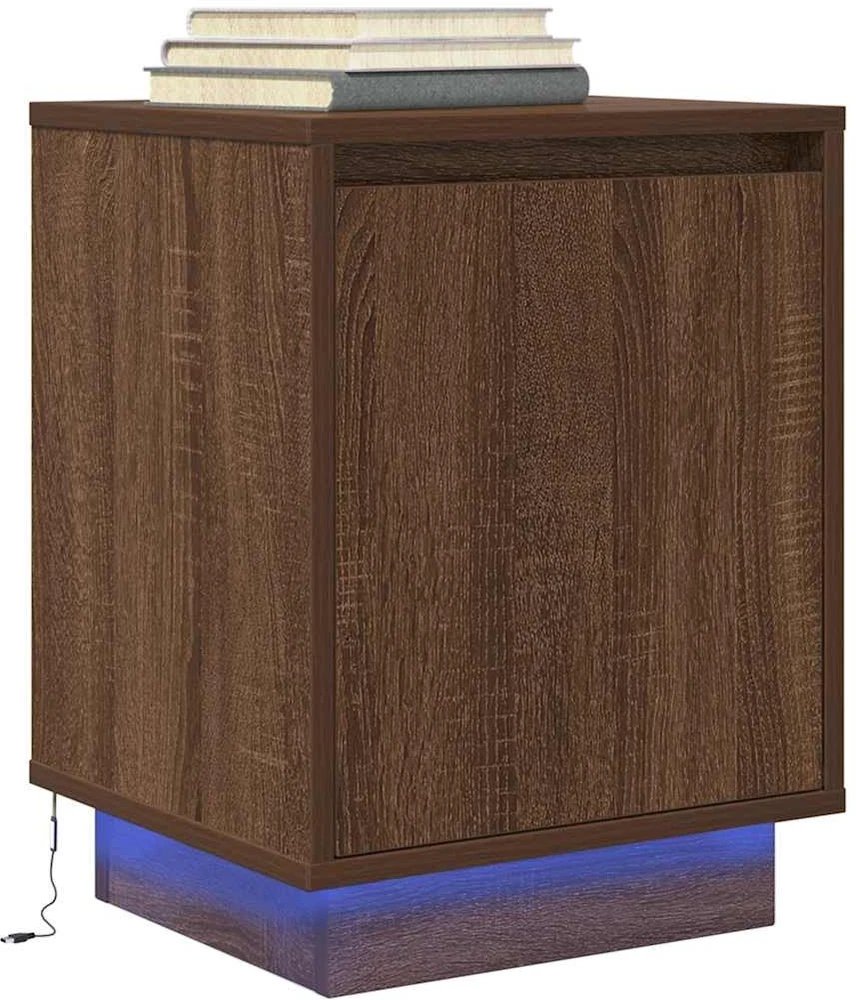 Spintelė prie lovos su LED lemputėmis Rudas ąžuolas 38x34x50 cm